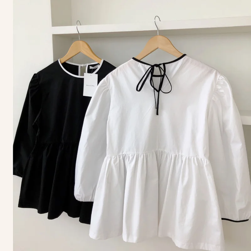 ZAWAHIKI Spring 2021 Korean Chic Women's Shirt O-Neck Contrast Color Bandage Solid Tops Long Puff Sleeve Folds Basic Blouses
ZAWAHIKI Spring 2021 Korean Chic Women's Shirt O-Neck Contrast Color Bandage Solid Tops Long Puff Sleeve Folds Basic Blouses
