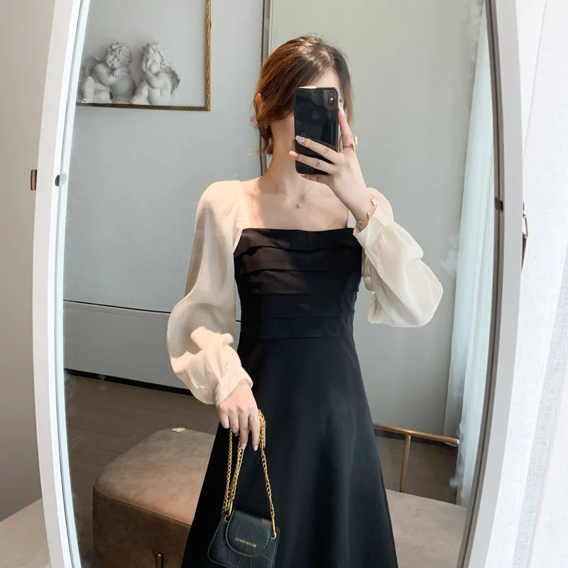 Wimilous Women's Dress Spring New Fashion and Elegant Pure Color Stitching Skirt Long Sleeve Dress Female Trend 
Wimilous Women's Dress Spring New Fashion and Elegant Pure Color Stitching Skirt Long Sleeve Dress Female Trend