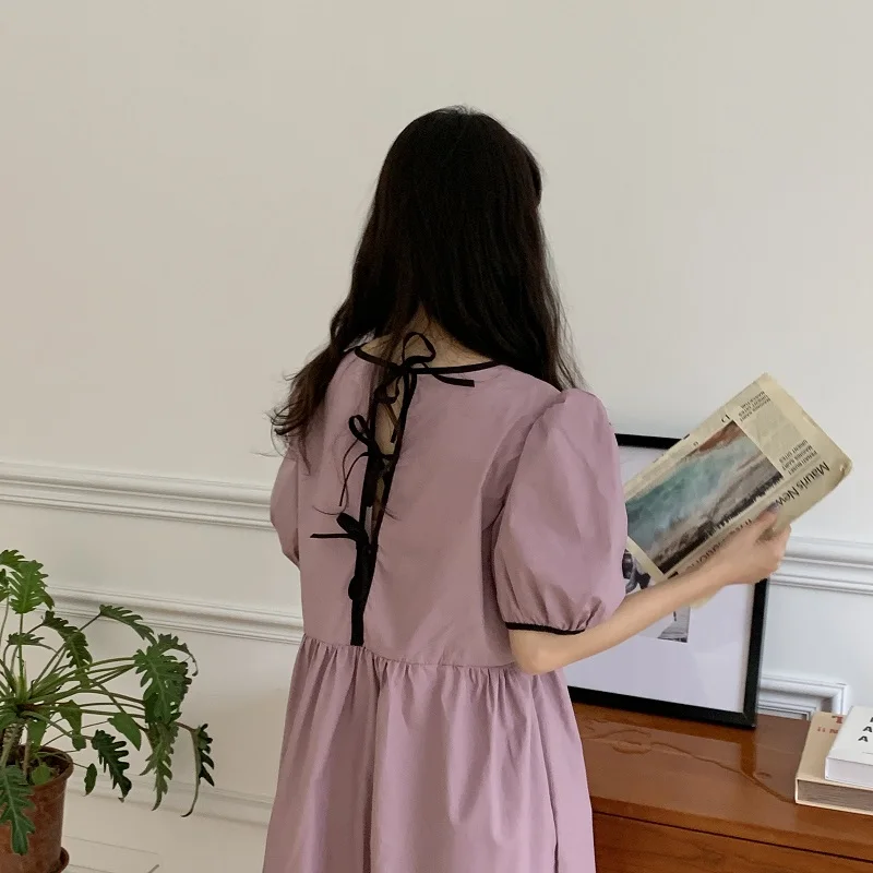 KUSAHIKI Korean Back Bow Tie Hollow-out Dresses Chic Hit Color O-neck Puff Sleeve Vestidos High Waist A-line Woman Dress 6H013
KUSAHIKI Korean Back Bow Tie Hollow-out Dresses Chic Hit Color O-neck Puff Sleeve Vestidos High Waist A-line Woman Dress 6H013