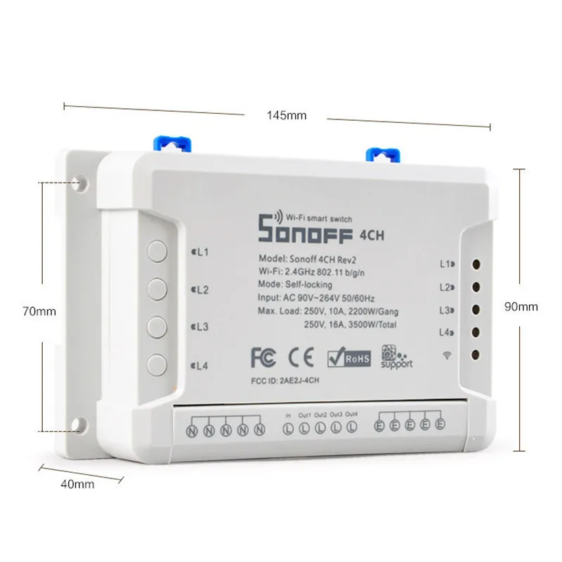 Sonoff 4ch R2 Smart Switch 4 Channels 2.4G Wifi Remote Control Smart Automation Modules 10A Home Appliances
Sonoff 4ch R2 Smart Switch 4 Channels 2.4G Wifi Remote Control Smart Automation Modules 10A Home Appliances