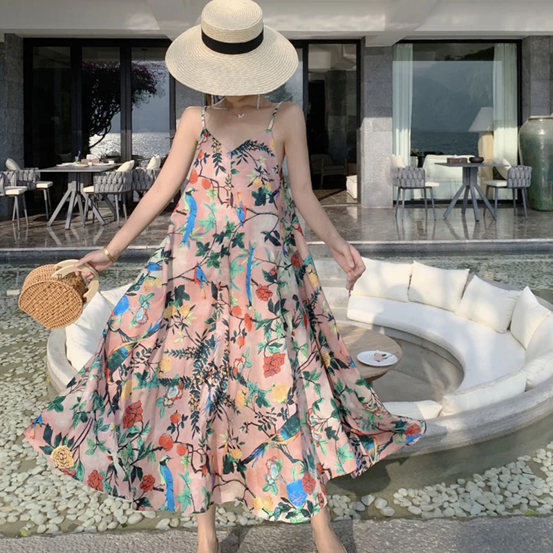 Fashion Summer Retro Loose Holiday Midi Dress Ladies Elegant Sexy Strap Sleeveless Floral Print Casual Boho Beach Vacation Dress
Fashion Summer Retro Loose Holiday Midi Dress Ladies Elegant Sexy Strap Sleeveless Floral Print Casual Boho Beach Vacation Dress