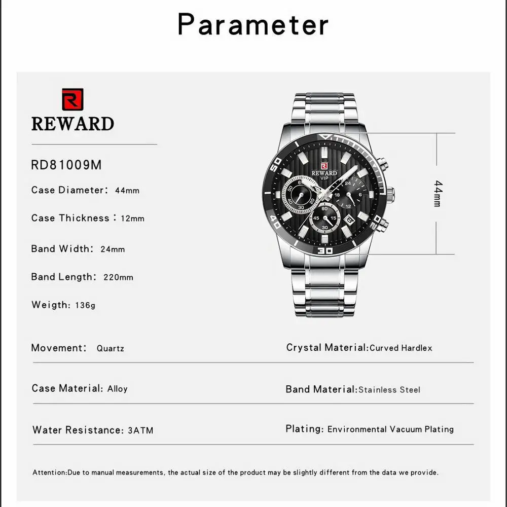 REWARD 2020 Men's Quartz Wrist Watch Calendar Display Top Brand Watches Silver Stainless Steel Relogio Masculino
REWARD 2020 Men's Quartz Wrist Watch Calendar Display Top Brand Watches Silver Stainless Steel Relogio Masculino