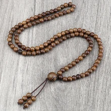 Vintage 108 Wooden Beads Bracelets 6mm Women Men Elastic Beaded Long Necklace Fashion Buddhist Prayer Yoga Jewelry Handmade Gift