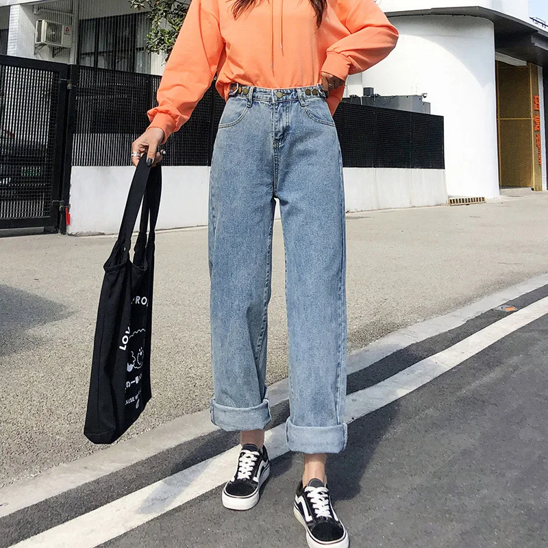 Fashion double breasted jean wide leg pants women Casual high waist loose denim mop trousers Streetwear straight pants pocket
Fashion double breasted jean wide leg pants women Casual high waist loose denim mop trousers Streetwear straight pants pocket