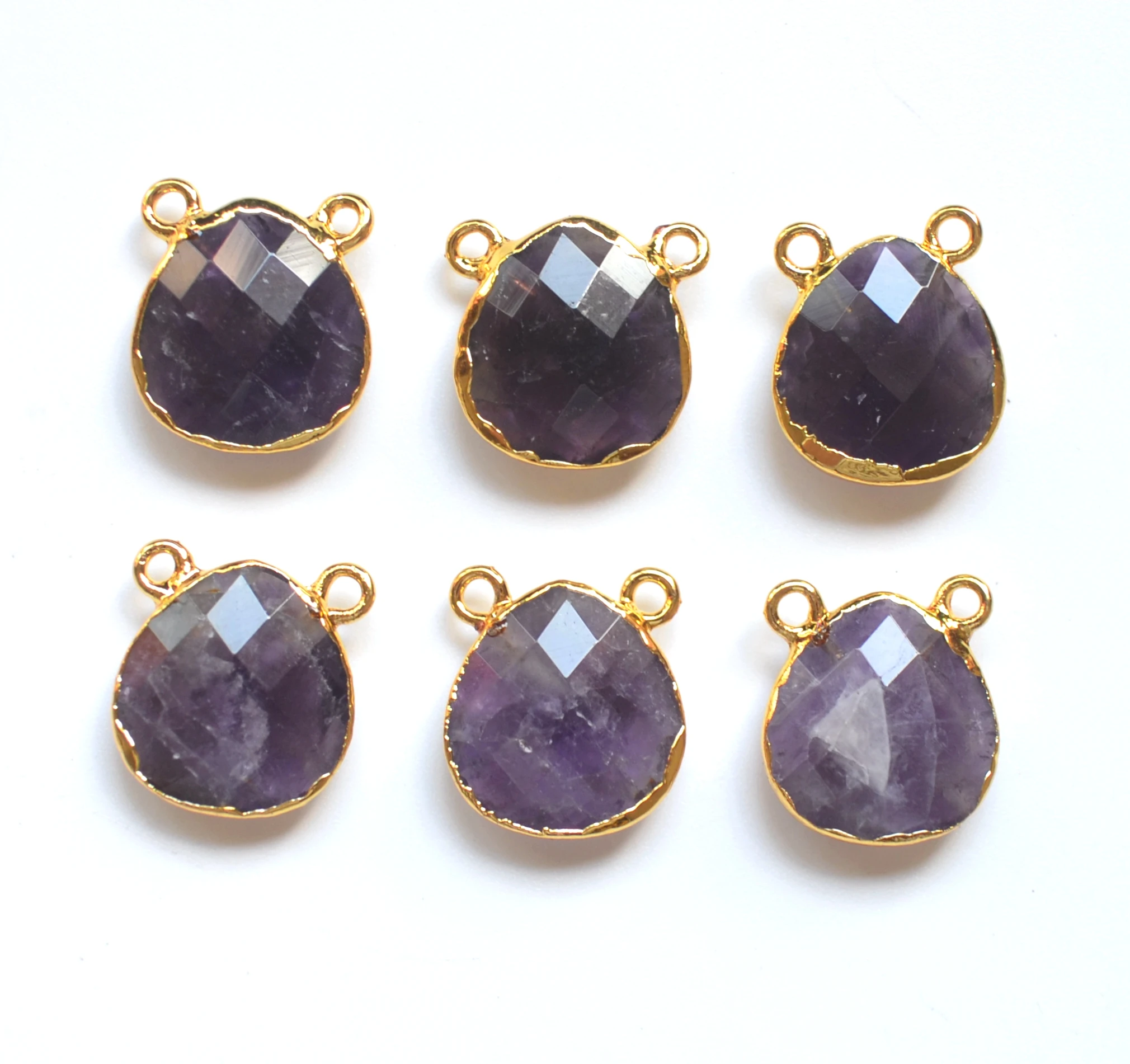 

Nature amethysts agates facted Water drop connector pendant with gold electroplated edges