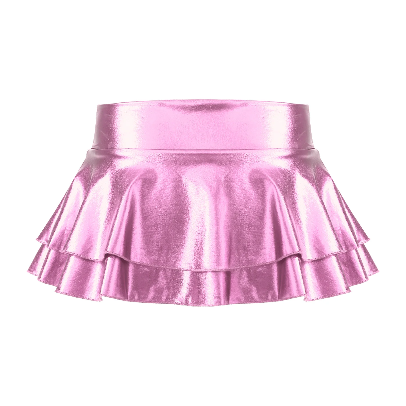 

Women's Mini Skirts Shiny Metallic Low Rise Double Layered Ruffled Short Mini Skirt Rave Festival Clubwear for Pole Dancing