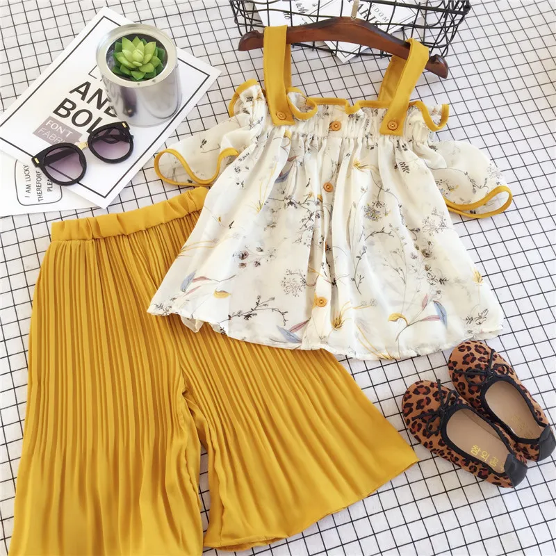 Girls Clothing Sets Clothes Curl Striped T-shirt+Long Stripe Pants Floral Print Skirt 2Pcs Children | Мать и ребенок