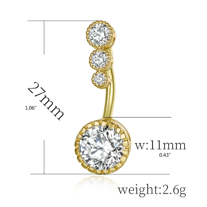 M2EA Zircon Umbilical Belly Button Ring 4 Diamond Copper-plated Body Piercing Jewelry | Украшения и аксессуары