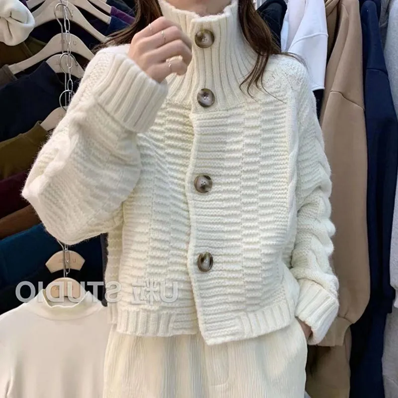 Turtleneck Knitted Cardigan Women 2021 New Spring Autumn Korean Fashion Casual Solid Twisted Loose Sweaters H374 
Turtleneck Knitted Cardigan Women 2021 New Spring Autumn Korean Fashion Casual Solid Twisted Loose Sweaters H374