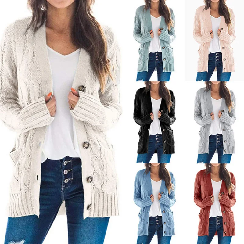 2021 autumn/winter new women's casual cardigan coat solid color twist button cardigan women black sweater
2021 autumn/winter new women's casual cardigan coat solid color twist button cardigan women black sweater