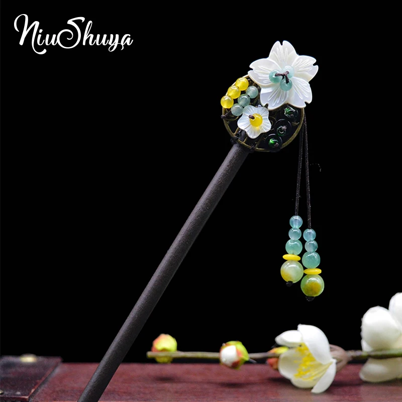 NiuShuya Ethnic Handmade Wooden Shell Flower Hair Sticks Chinese Resin Beads Ebony Headwear Bride Hair Accessories Women Jewelry
NiuShuya Ethnic Handmade Wooden Shell Flower Hair Sticks Chinese Resin Beads Ebony Headwear Bride Hair Accessories Women Jewelry