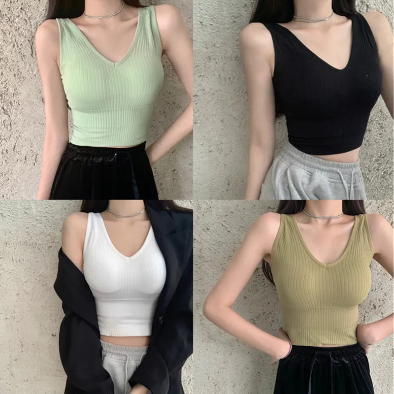 Sexy Stretch Women Knitwear Tank Tops Summer Skinny Ladies Bottoming Shirt With Chest Pad Beautiful Back Underwear Short Shirts
Sexy Stretch Women Knitwear Tank Tops Summer Skinny Ladies Bottoming Shirt With Chest Pad Beautiful Back Underwear Short Shirts