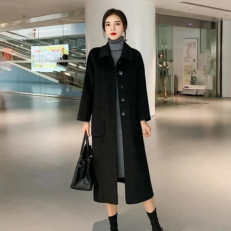 New Fashion Korean Style Women's Woolen Coats Single breasted Warm Black Long Office Lady Wool Jacket 2021 Spring Autumn Outwear
New Fashion Korean Style Women's Woolen Coats Single breasted Warm Black Long Office Lady Wool Jacket 2021 Spring Autumn Outwear