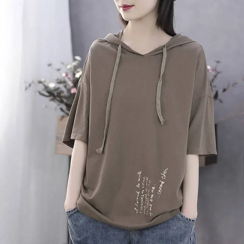 Summer New Short-Sleeved T-Shirt Women'S Wind Loose Casual Printing Hooded Bottoming Shirt Tops Women
Summer New Short-Sleeved T-Shirt Women'S Wind Loose Casual Printing Hooded Bottoming Shirt Tops Women