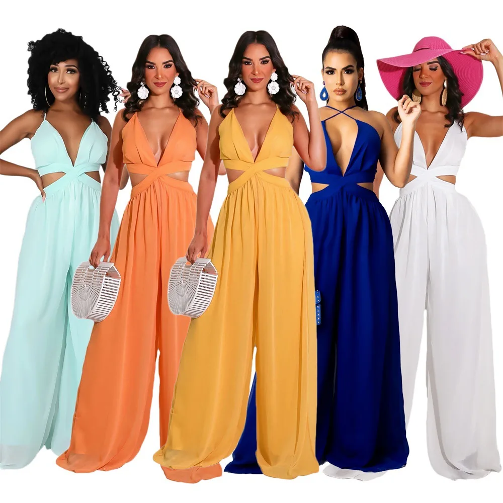 Echoine Summer Strap Chiffon Sleeveless V-neck Bandage Loose Straight Jumpsuits Sexy Wide Leg Rompers Beach One Piece Overalls
Echoine Summer Strap Chiffon Sleeveless V-neck Bandage Loose Straight Jumpsuits Sexy Wide Leg Rompers Beach One Piece Overalls