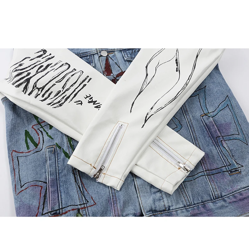 ELKMU Sleeve Patchwork Denim Jacket Coat Hip Hop Streetwear Graffiti Printing Jeans Jackets Autumn Fashion Oversize Tops HE222
ELKMU Sleeve Patchwork Denim Jacket Coat Hip Hop Streetwear Graffiti Printing Jeans Jackets Autumn Fashion Oversize Tops HE222