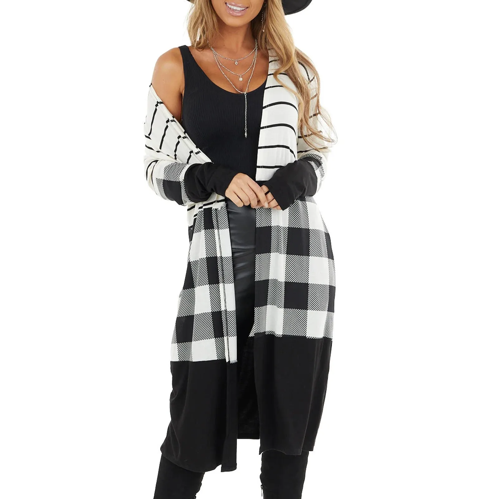 Women's Leopard/plaid Striped Patchwork Cardigans Winter Fashion Casual Ladies Cardigan Sweater Open Front Long Sleeve Coat
Women's Leopard/plaid Striped Patchwork Cardigans Winter Fashion Casual Ladies Cardigan Sweater Open Front Long Sleeve Coat