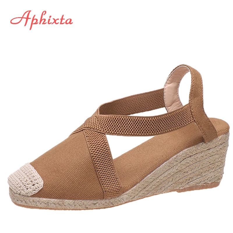 Aphixta Elastic Band Wedge Sandals Woman Shoes Flax Platform Canvas Hemp Toe Cotton Fabric Ankle Strap Summer Super High Heel
Aphixta Elastic Band Wedge Sandals Woman Shoes Flax Platform Canvas Hemp Toe Cotton Fabric Ankle Strap Summer Super High Heel