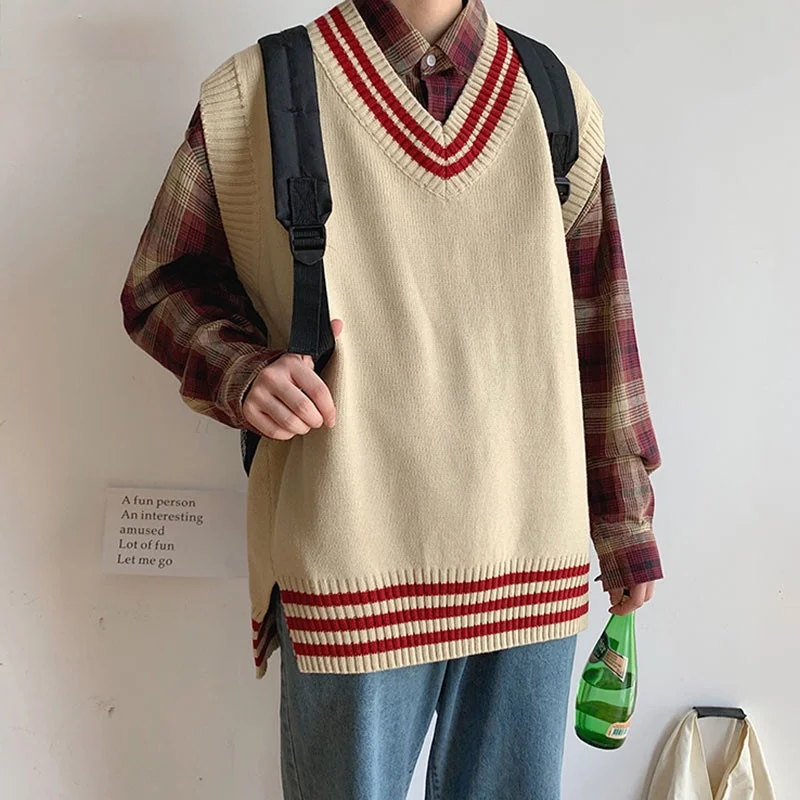 Men Sweater Vests Striped Sleeveless V-neck Knitted Shrug Ins Preppy Style Ulzzang Chic Leisure Loose Male Clothing Harajuku New
Men Sweater Vests Striped Sleeveless V-neck Knitted Shrug Ins Preppy Style Ulzzang Chic Leisure Loose Male Clothing Harajuku New