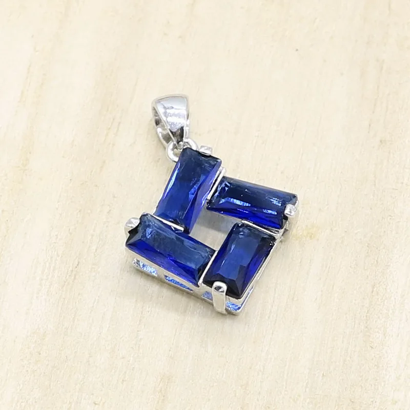 Dark Blue Zircon Stones Silver Color Necklace Pendant For Women Wedding Geometric Jewelry | Украшения и аксессуары
