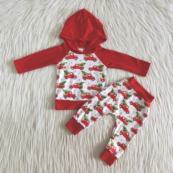 new arrival Christmas kids outfit boy hoodie jacket and pants 2 pcs set toddler boy truck and tree pattern outfit