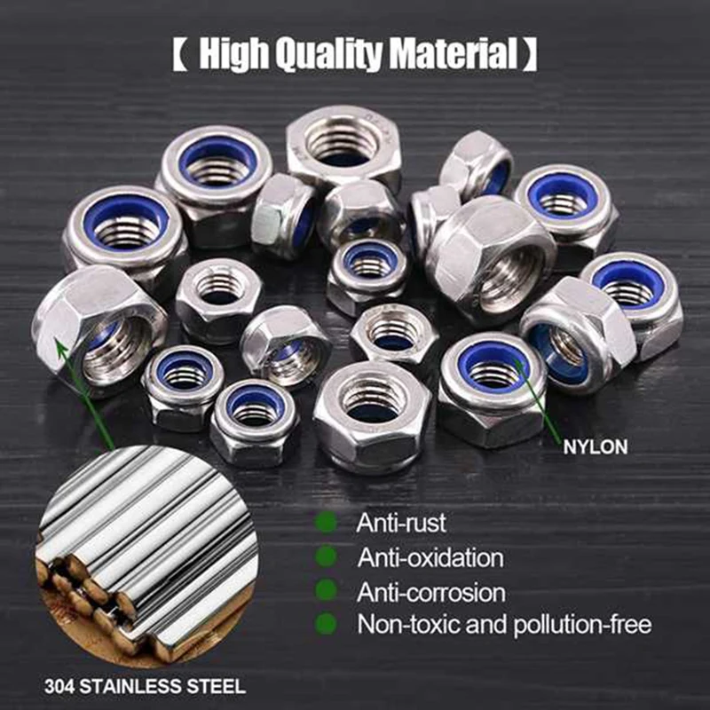 Nylon Lock Nut Stainless Steel M2 M2.5 M3 M4 M5 M6 M8 M10 M12 Hex Hexagon Self Locking Nut Assortment Kit 321Pcs
Nylon Lock Nut Stainless Steel M2 M2.5 M3 M4 M5 M6 M8 M10 M12 Hex Hexagon Self Locking Nut Assortment Kit 321Pcs