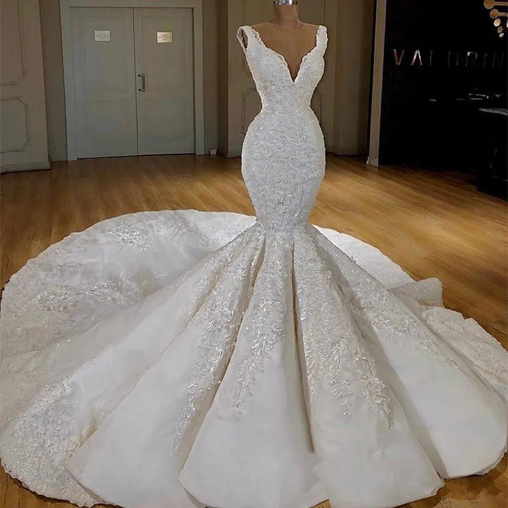 WUZHIYI Luxury Princess Mermaid Wedding Gowns Pleated Skirt Sweep Train Robe De Marriage Arabic Bride Bridal Dress Plus Size
WUZHIYI Luxury Princess Mermaid Wedding Gowns Pleated Skirt Sweep Train Robe De Marriage Arabic Bride Bridal Dress Plus Size
