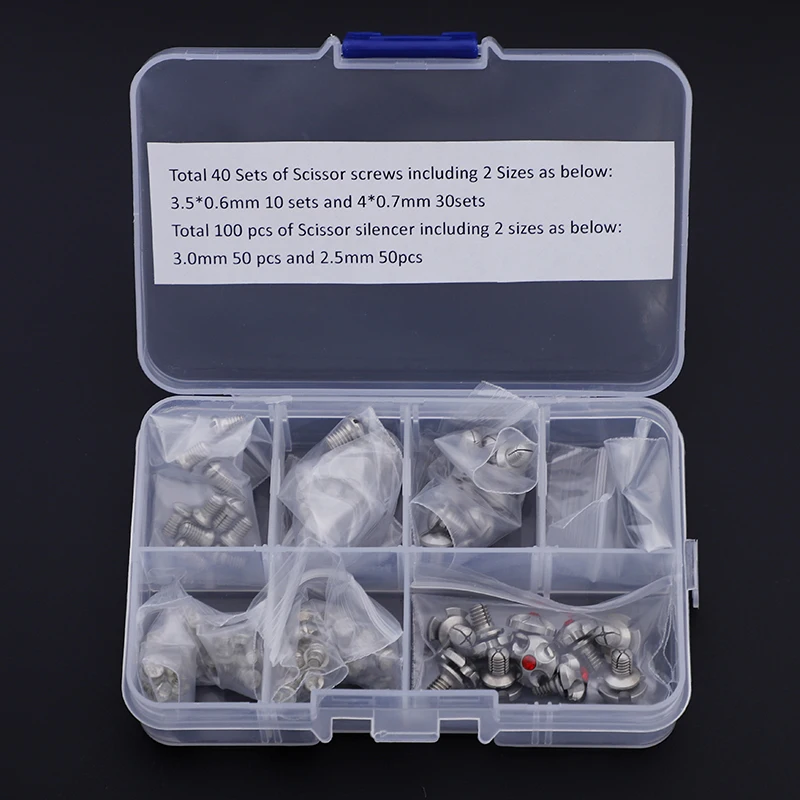 40 sets Hair Scissor Screws with 100 pcs Scissor bumpers silencer Barber repair kit Parafuso Accessory
40 sets Hair Scissor Screws with 100 pcs Scissor bumpers silencer Barber repair kit Parafuso Accessory