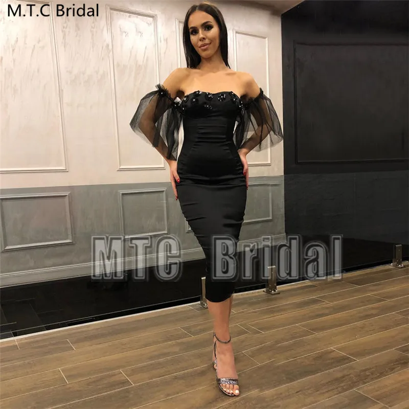 Short Black Sexy Prom Dresses Off The Shoulder Sheath Customize Women Party Dress Chic Flower Satin Plus Size Formal Gowns
Short Black Sexy Prom Dresses Off The Shoulder Sheath Customize Women Party Dress Chic Flower Satin Plus Size Formal Gowns