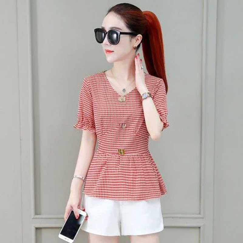 Женская шифоновая блузка на весну и лето, женская рубашка с v-образным вырезом, на пуговицах, в полоску, с коротким рукавом, элегантные топы, ... 
Женская шифоновая блузка на весну и лето, женская рубашка с v-образным вырезом, на пуговицах, в полоску, с коротким рукавом, элегантные топы, ...