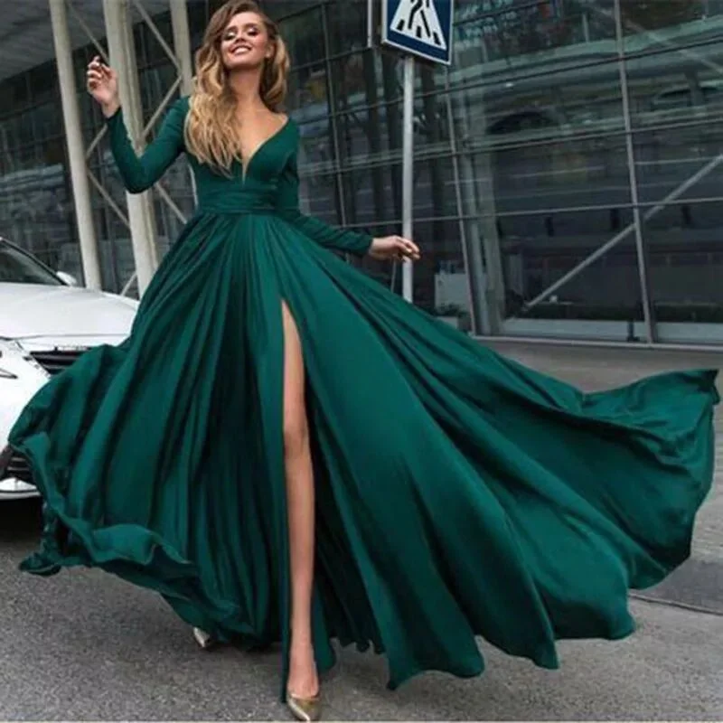 New Atmospheric Chiffon Long-sleeved V-neck Banquet Evening Dress With Split Ends, Sexy Fashion And Generous
New Atmospheric Chiffon Long-sleeved V-neck Banquet Evening Dress With Split Ends, Sexy Fashion And Generous