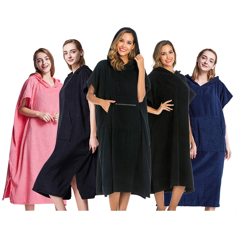 

New Solid Black Color Thick Robe Surfing Poncho Towel Wet Hoodie Cloak Beach Skirt Adult 110x75cm With Pocket + No Pocket Style