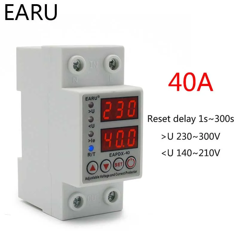 40A 230V Din Rail Adjustable Over Voltage And Under Voltage Protective Device Protector Relay With Over Current Protection Limit
40A 230V Din Rail Adjustable Over Voltage And Under Voltage Protective Device Protector Relay With Over Current Protection Limit