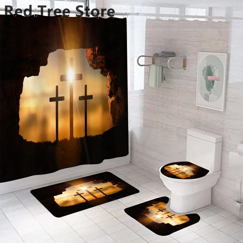 Easter Cross Shower Curtain 3D Printed Bathroom Decor 1/3/4pcs Set Washable Fabric with Hooks Toilet Lid Cover Bath Mat Carpet
Easter Cross Shower Curtain 3D Printed Bathroom Decor 1/3/4pcs Set Washable Fabric with Hooks Toilet Lid Cover Bath Mat Carpet