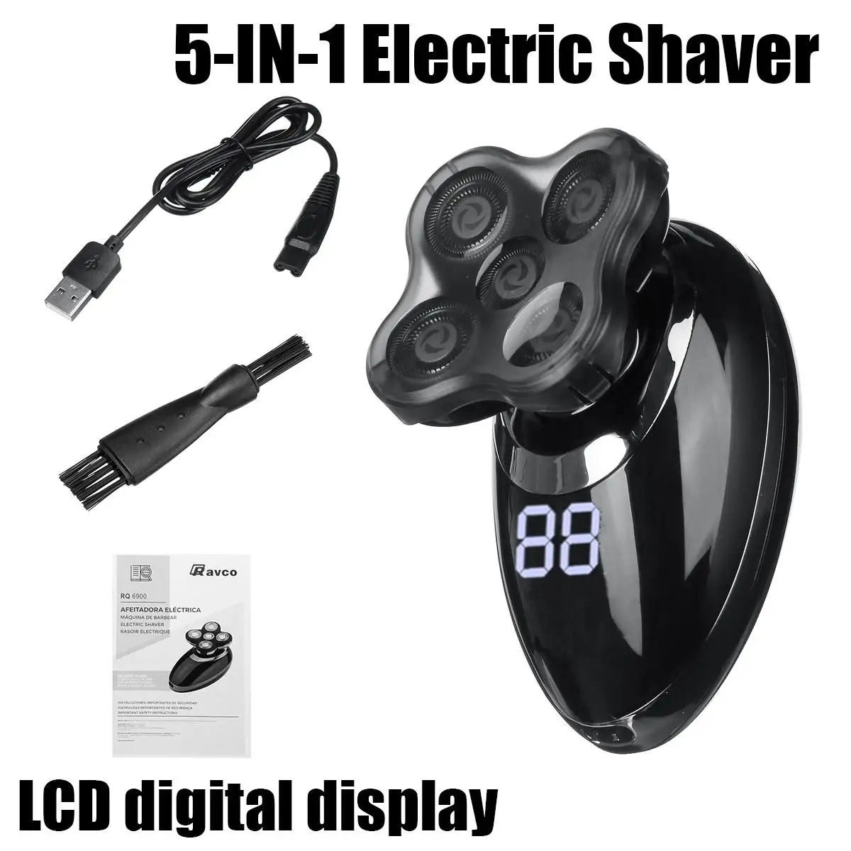 5 in 1 Rechargeable Electric Shaver Five Floating Heads Razors Hair Clipper Nose Ear Hair Trimmer Men Facial Cleaning Brush
5 in 1 Rechargeable Electric Shaver Five Floating Heads Razors Hair Clipper Nose Ear Hair Trimmer Men Facial Cleaning Brush