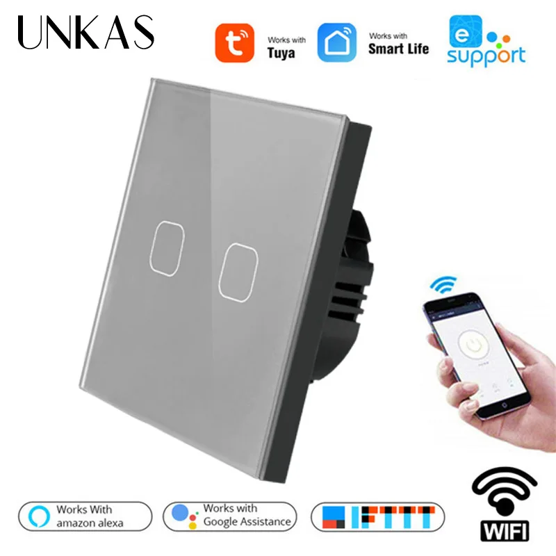 Сенсорный переключатель UNKAS европейский стандарт 1/2/3 кнопок Tuya/Smart Life/Ewelink Wi Fi для