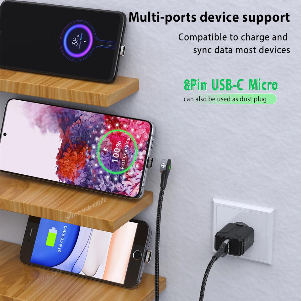 3A 90 Degree Magnetic Cable Fast Charge Usb C QC3.0 Micro Type Magnet Charging Cabo 2m for Samsung Note 20 S20 | Мобильные телефоны