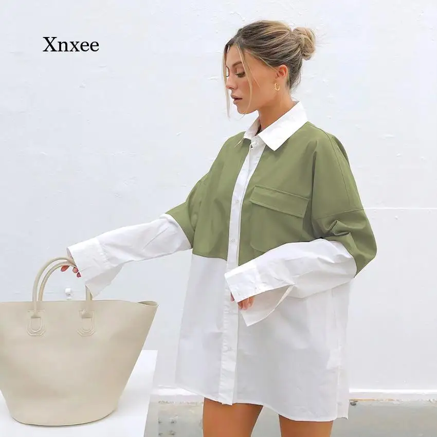 Long Sleeve Blouse Splicing Leather Shirt Woman Pocket Ladies Casual Top Chic Elegant Female Fashion Autumn Winter Mini Dress
Long Sleeve Blouse Splicing Leather Shirt Woman Pocket Ladies Casual Top Chic Elegant Female Fashion Autumn Winter Mini Dress