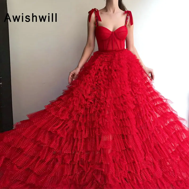 Fashion Red Long Evening Dress With Beaded Straps Tiered Tulle A Line Formal Gown Women Special Occasion Party Dress
Fashion Red Long Evening Dress With Beaded Straps Tiered Tulle A Line Formal Gown Women Special Occasion Party Dress
