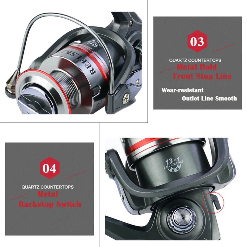 Spinning Fishing Reel 5.1:1 1000-7000 Series 13+1BB 5.2:1 CNC Metal Handle EVA Knob Tackle Accessories Tools | Спорт и развлечения