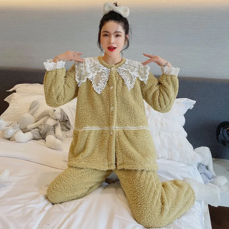 2PCS Pjs Set Pajamas Women Coral Fleece Sleepwear Winter Lace Loungewear Nightwear Home Clothes Casual Lingerie Sleep Suit
2PCS Pjs Set Pajamas Women Coral Fleece Sleepwear Winter Lace Loungewear Nightwear Home Clothes Casual Lingerie Sleep Suit