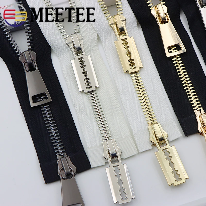 

Meetee 1pc 80/100/120cm 8# Double Sliders Zipper Metal Open-End Zips for Down Jacket Coat Repair Parts Zippers DIY Sewing Zip