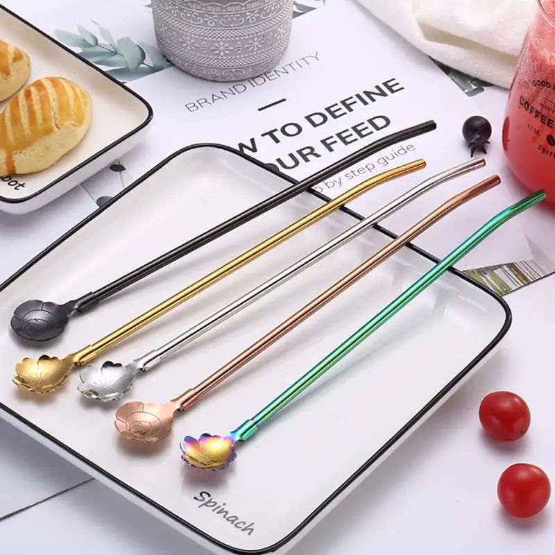 Petal Spoon Straw Stainless Steel Titanium-plated Color Milk Straw Spoon Reusable Tea Tools Cocktail Drinking Bar Accessories
Petal Spoon Straw Stainless Steel Titanium-plated Color Milk Straw Spoon Reusable Tea Tools Cocktail Drinking Bar Accessories