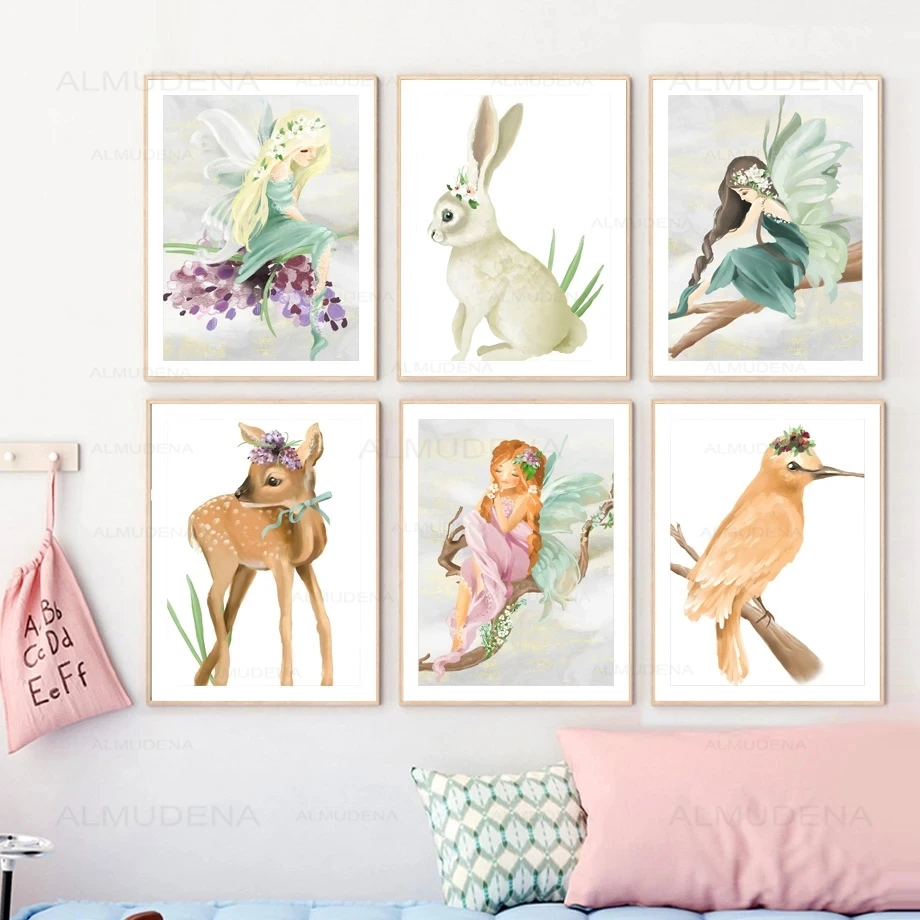 Cartoon Watercolor Elf Girl Fawn Bird Bunny Wall Art Canvas Painting Posters And Prints Kids Room Decor Nordic Style Decoration
Cartoon Watercolor Elf Girl Fawn Bird Bunny Wall Art Canvas Painting Posters And Prints Kids Room Decor Nordic Style Decoration