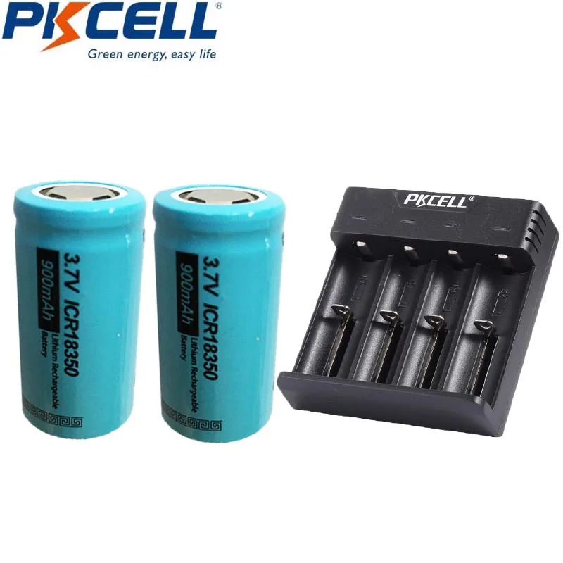 

PKCELL ICR 18350 Battery Lithum 3.7V 900mah Rechargeable Battery With 1-4Slots Li-ion Battery Charger Charging USB