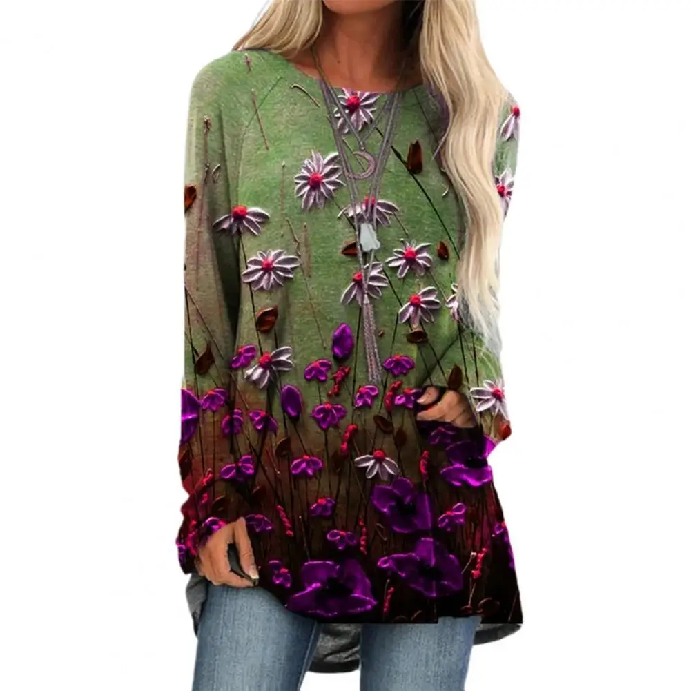Spring Autumn All-matched Gradient Floral Print O-neck Blouse Women Pullover
Spring Autumn All-matched Gradient Floral Print O-neck Blouse Women Pullover