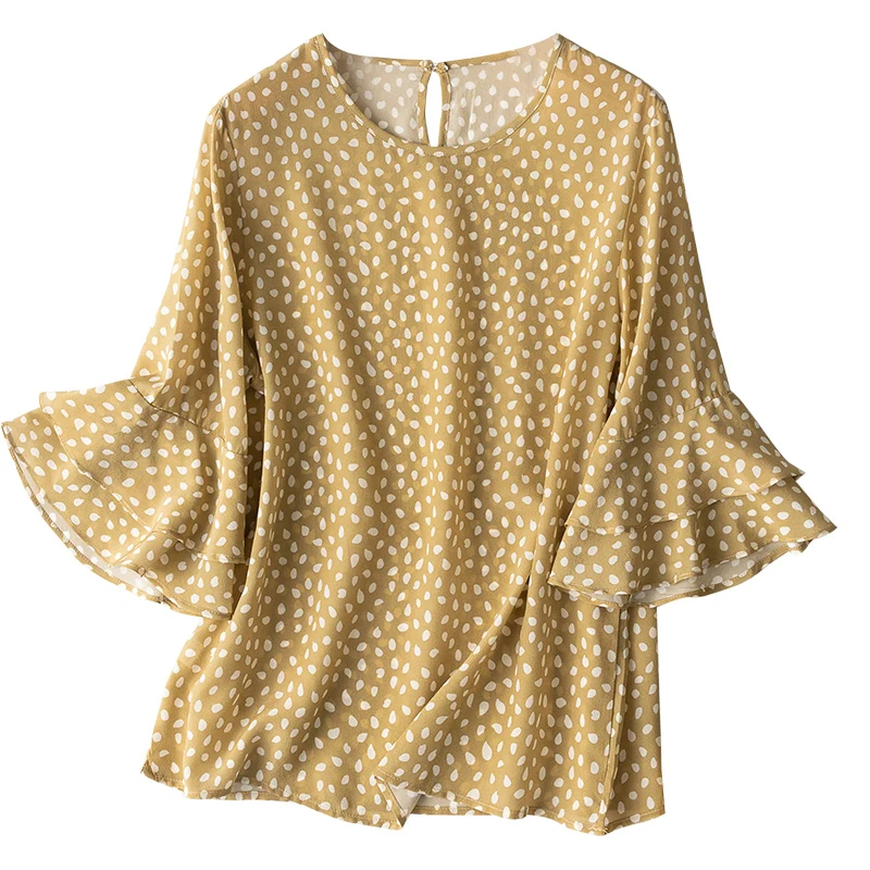 Women's 100% Silk T-shirt new style loose type Top Blouse Round Neck butterfly sleeve Yellow dots fashion shirt L1089
Women's 100% Silk T-shirt new style loose type Top Blouse Round Neck butterfly sleeve Yellow dots fashion shirt L1089