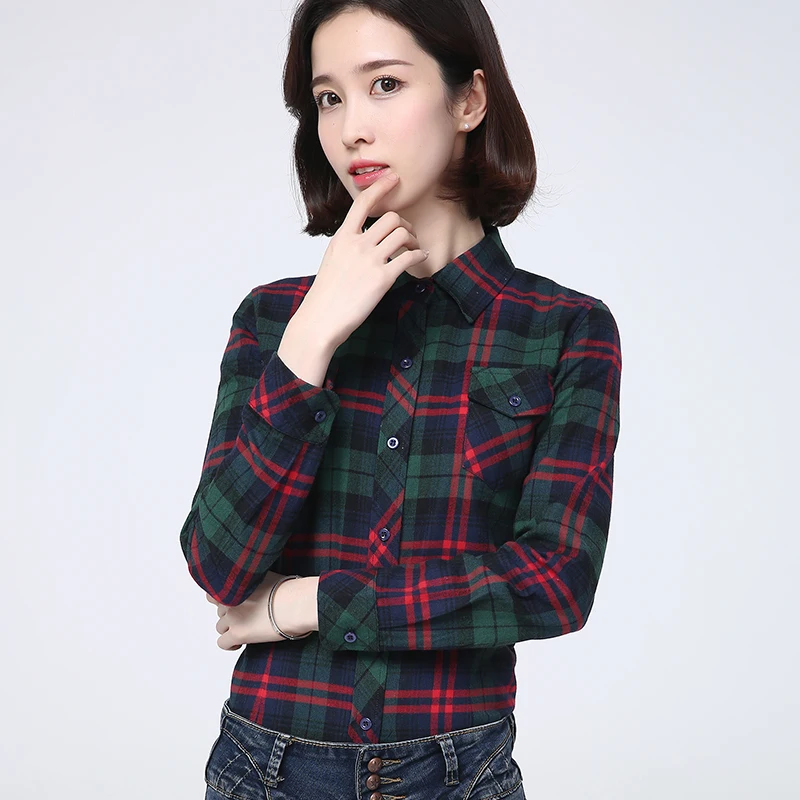 

2021 Autumn Winter Brand Women's Plaid Shirt Casual Slim Fresh Design Woman College Style Blouaes and Tops Lady Blouse Clothes