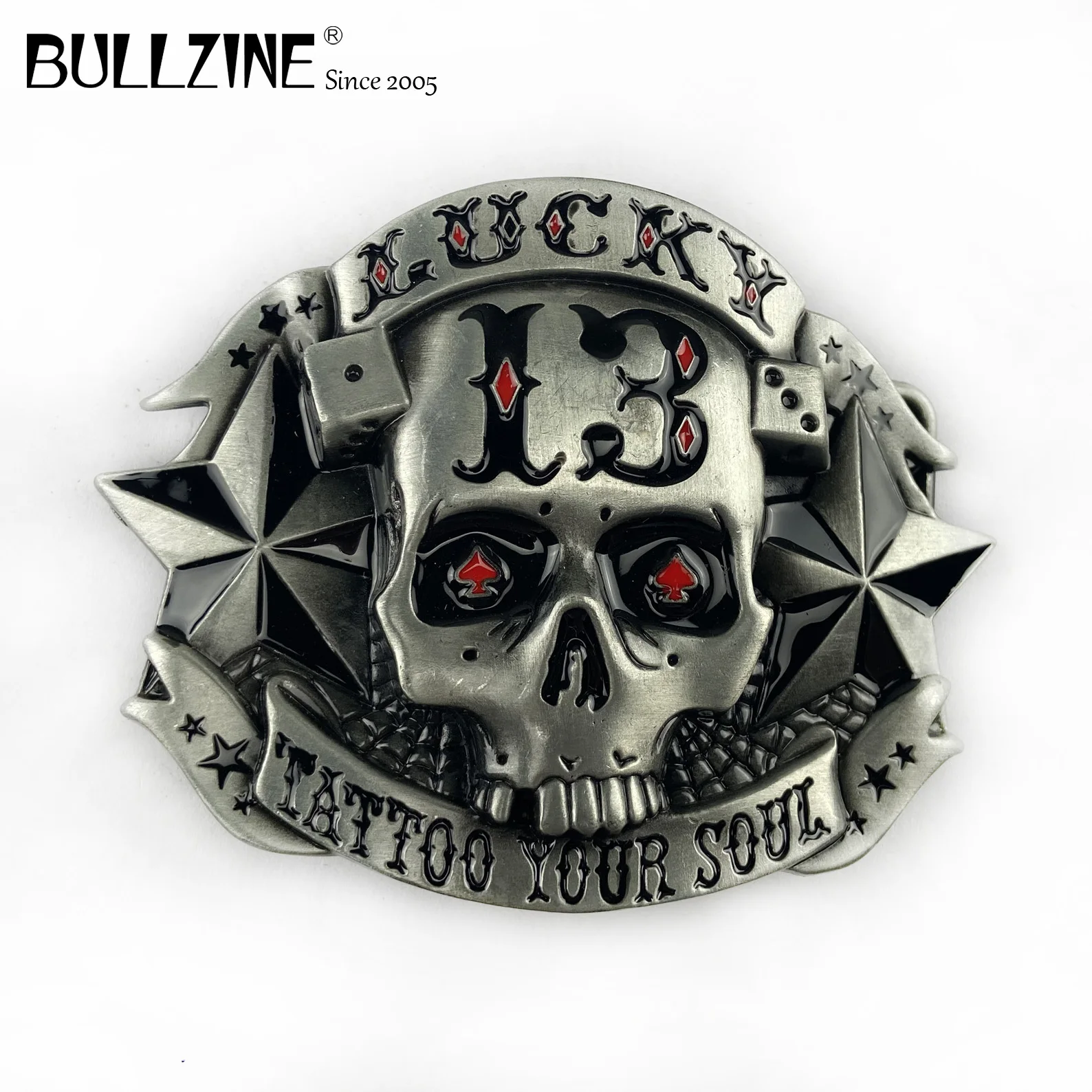 В Bullzine оптовая продажа Lucky 13 крутые пряжки ремня с оловянной отделкой FP 02790