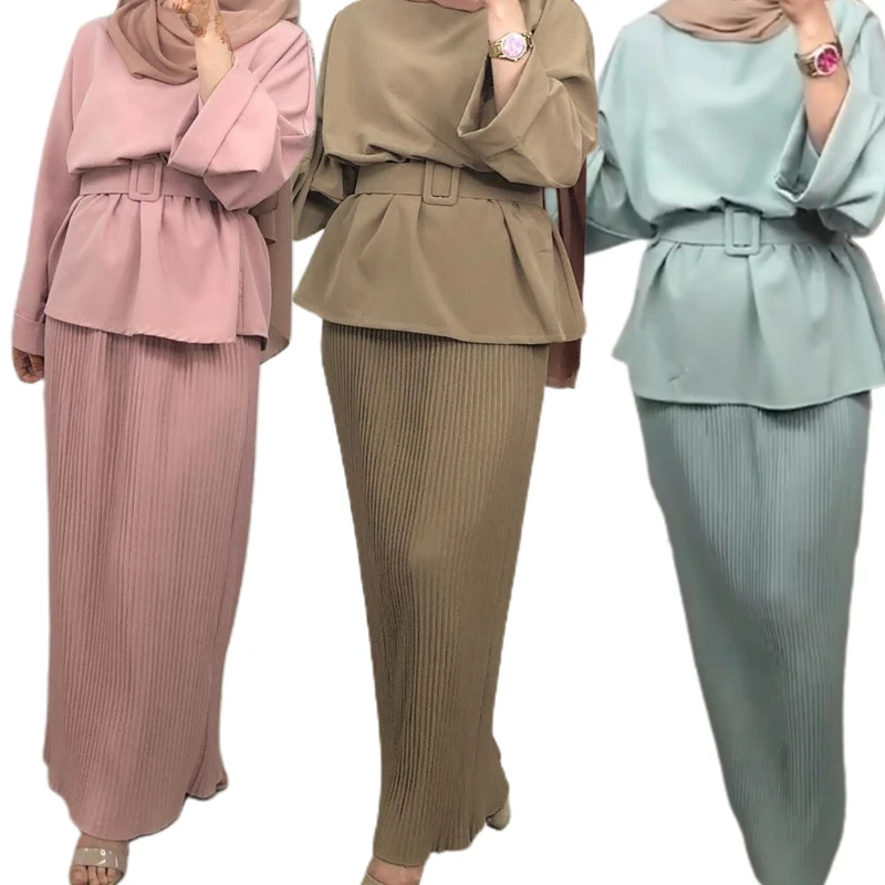 Muslim Maxi Dress Set O-Neck Dubai Turkey Islam Malay Clothing Solid Color Lace Up Ramadan Modest Robe for Women Girls
Muslim Maxi Dress Set O-Neck Dubai Turkey Islam Malay Clothing Solid Color Lace Up Ramadan Modest Robe for Women Girls